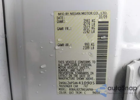 2010 Nissan Altima 2.5 S z USA, uszkodzony, nr VIN 1N4AL2AP5AN410905